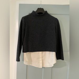 Theory Gracila Navy Pinstripe Wool Blend Top